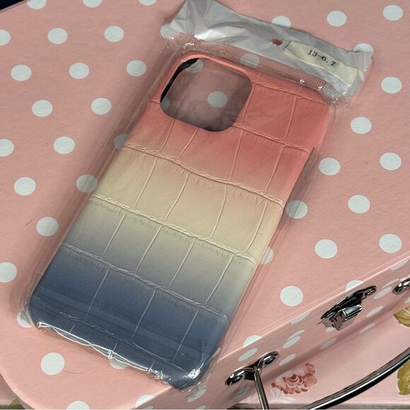 Crocodile Pattern iPhone 13 Pro Max Case-Pink, White & Blue - Picture 5 of 6